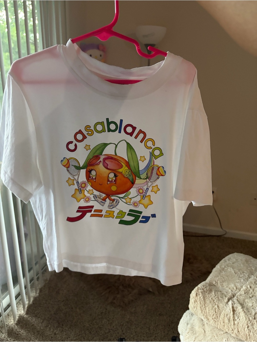 CASABLANCA White Graphic Crop Top - “Orange Mascot”Character